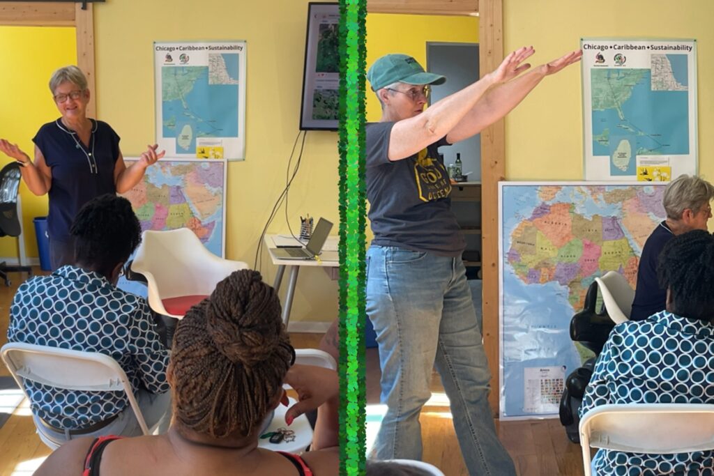 Eva and Joannee discuss Gaia Home Garden Club Workshop